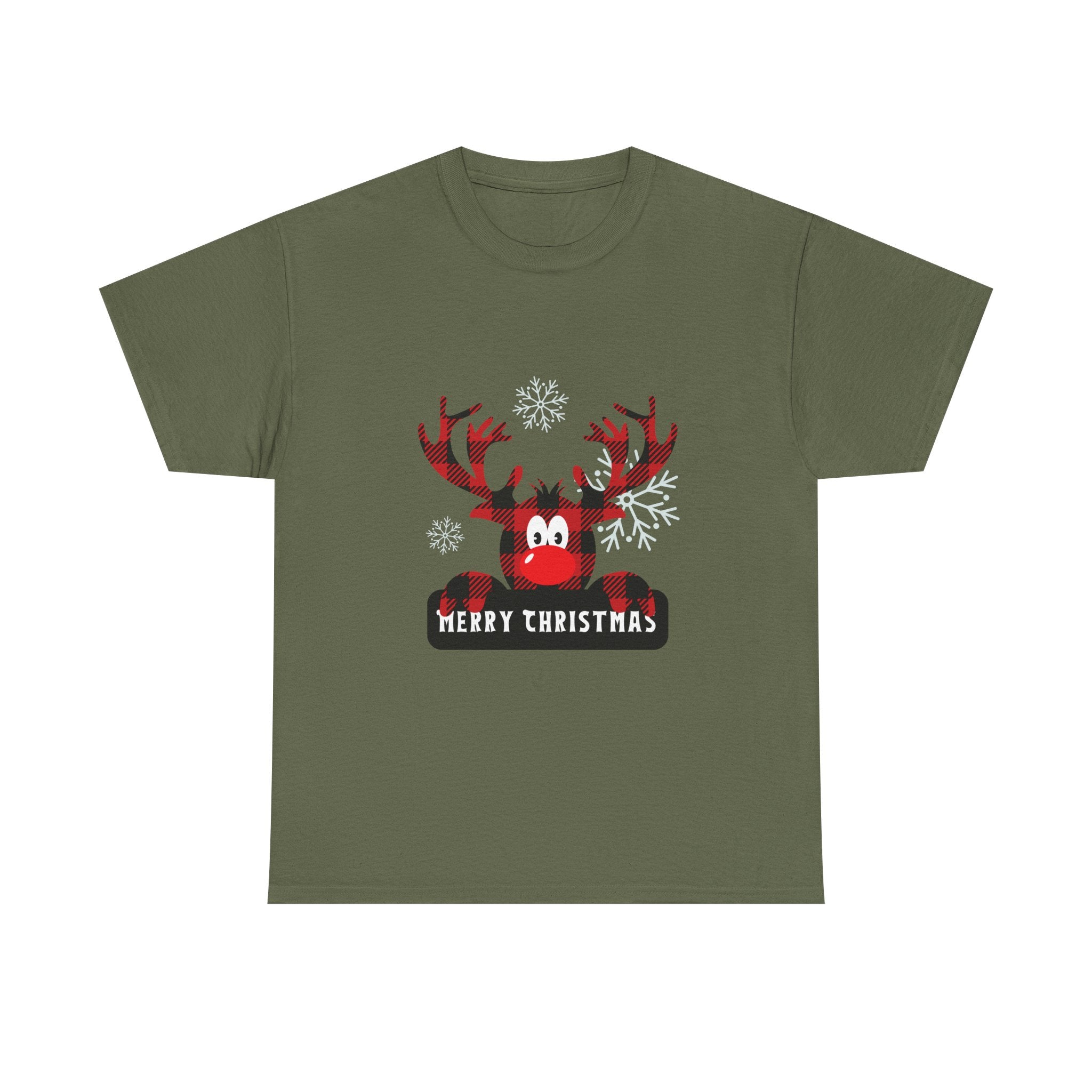Christmas Reindeer T-Shirt — Cute Plaid Antler Design "Merry Christmas"