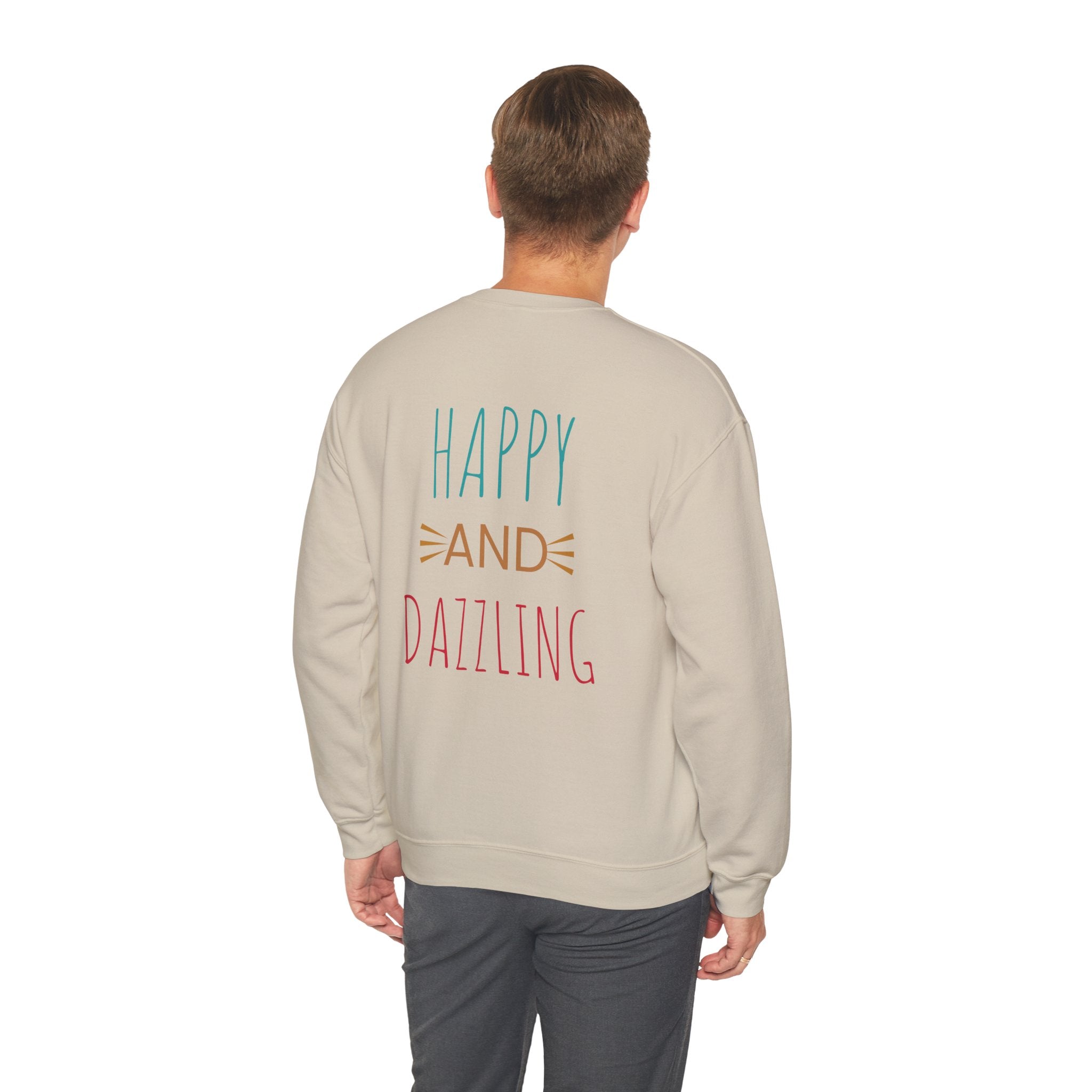 Happy and Dazzling Unisex Heavy Blend™ Crewneck Sweatshirt, Cozy Gift, Casual Wear, Everyday Comfort, Perfect for Birthdays or Celebrations