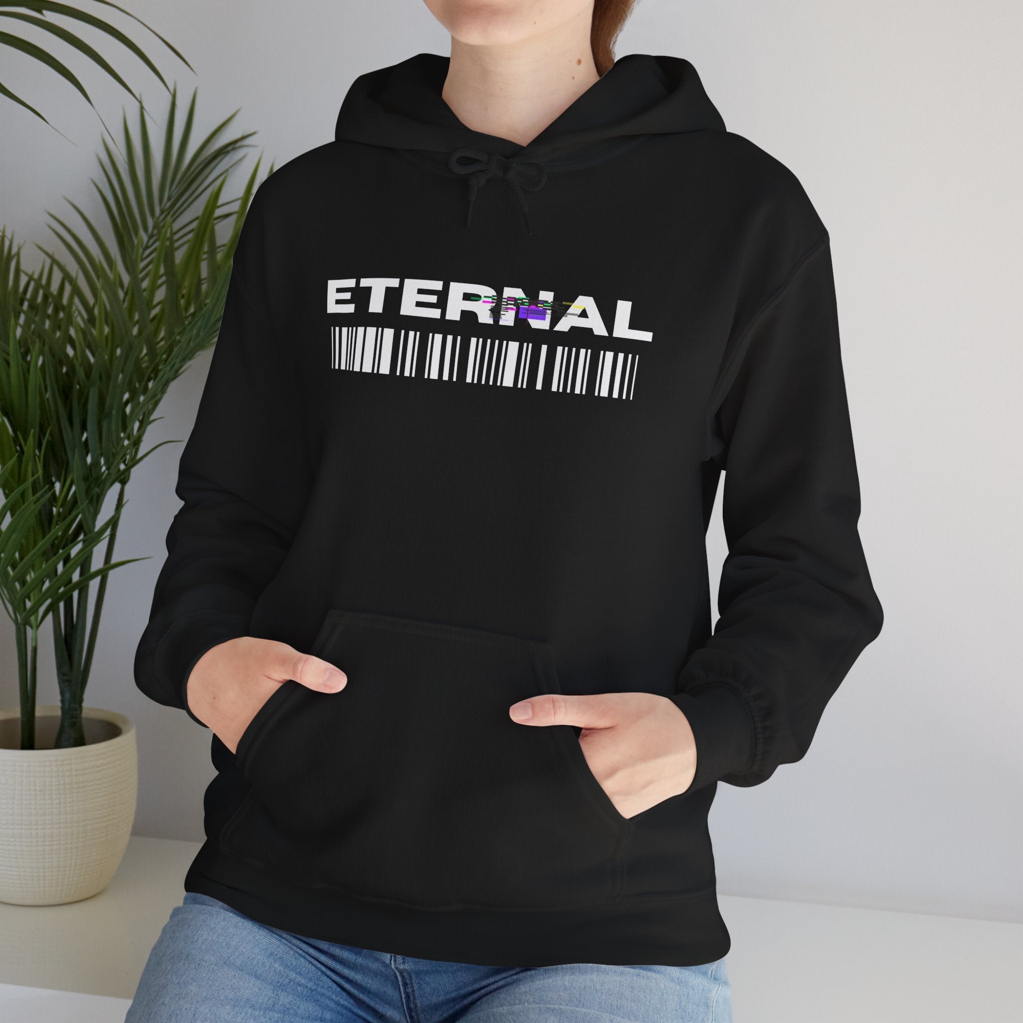 Eternal Barcode Hoodie — Black Graphic Pullover
