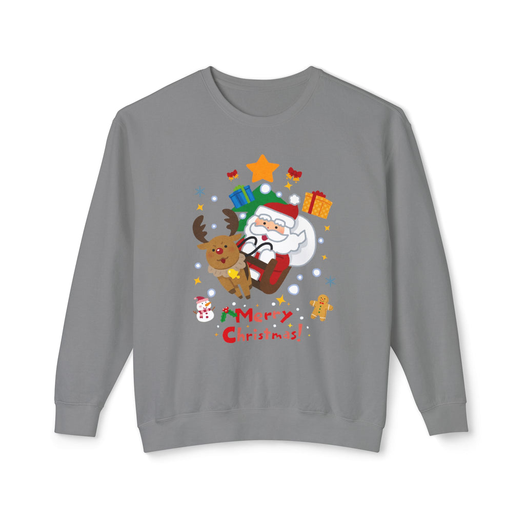 Christmas Crewneck Sweatshirt — Cute Santa & Reindeer "Merry Christmas" Holiday Sweater