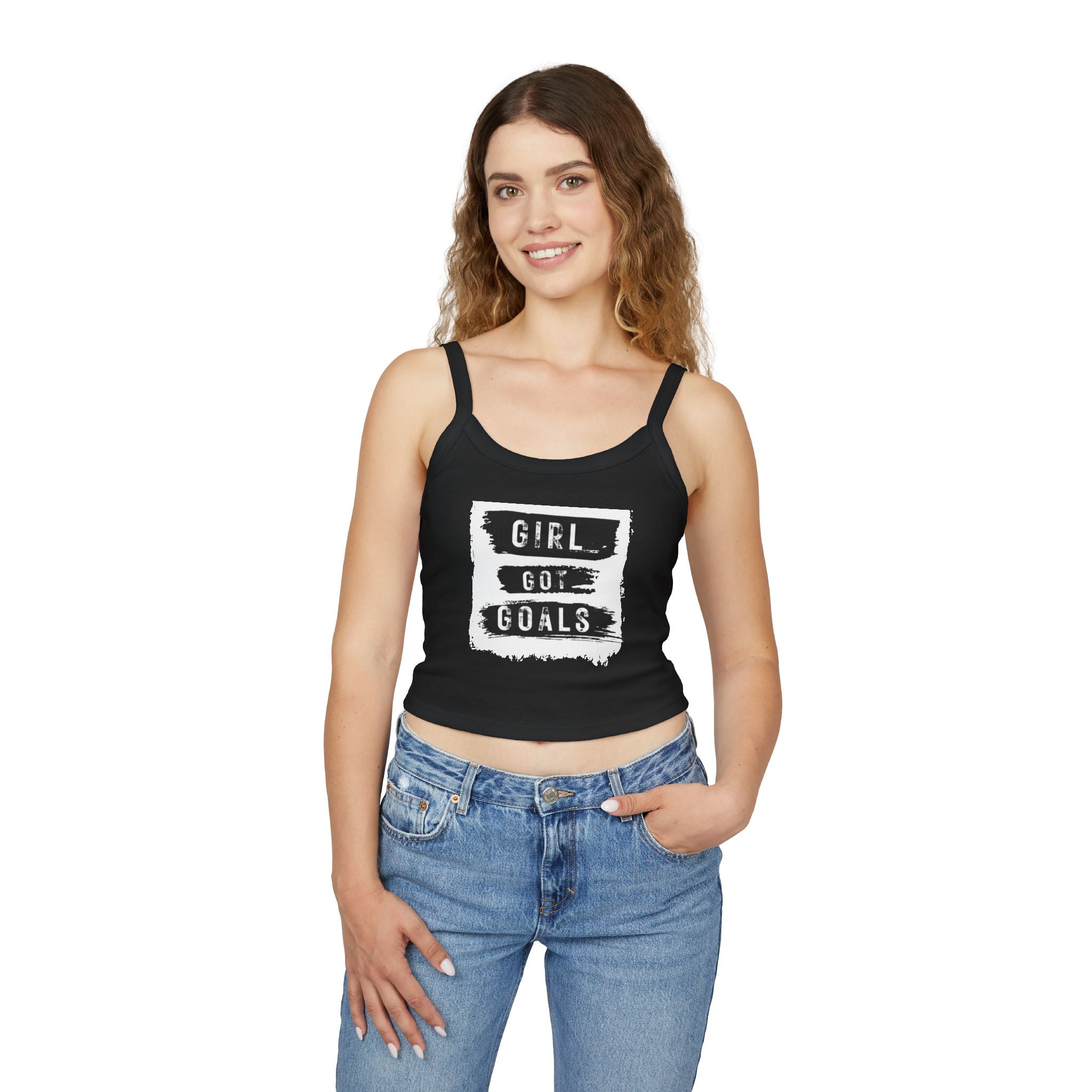 Empowering Women's Spaghetti Strap Tank Top - 'Girl Got Goals' - Motivational Summer Wear, Casual Outfit, Fitness Top, Trendy Apparel, [...]
