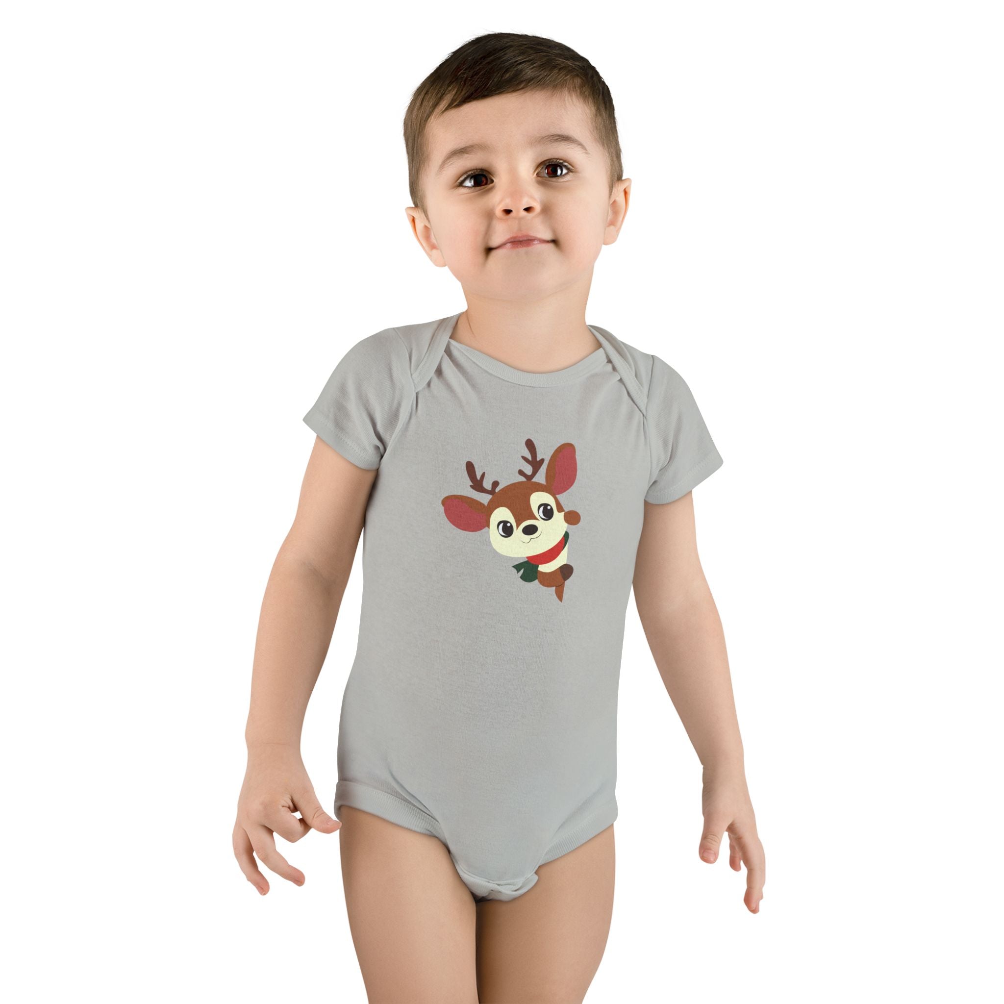 Reindeer Baby Onesie – Cute Peekaboo Deer Infant Short Sleeve Bodysuit (Holiday Baby Outfit)